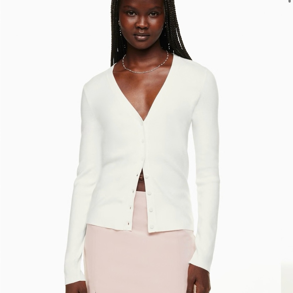 Aritzia White Button-Up Cardigan